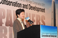 The Secretary for Development, Mrs Carrie Lam, delivers welcoming remarks at the opening ceremony of the International Conference on Heritage Conservation 2011 today (December 12).