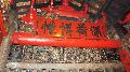 Exquisite historic Shiwan ceramic figurines dated 1887 on the parapet wall of the side chamber of the internal courtyard of Hung Shing Temple.