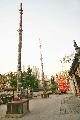 A pair of fung shui timber poles in front of Hung Shing Temple.
