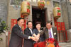 The Secretary for Development, Mrs Carrie Lam, officiates at a ceremony today (April 20) with the Permanent Secretary for Development (Works), Mr Mak Chai-kwong (first left), the Honorary Chairman and the Chairman of Kwong Yuet Tong Hong Kong, Mr Ho Sai-chu (right) and Mr Gilbert Lau Tai-wah (second left), to mark the completion of the restoration works of Lo Pan Temple.