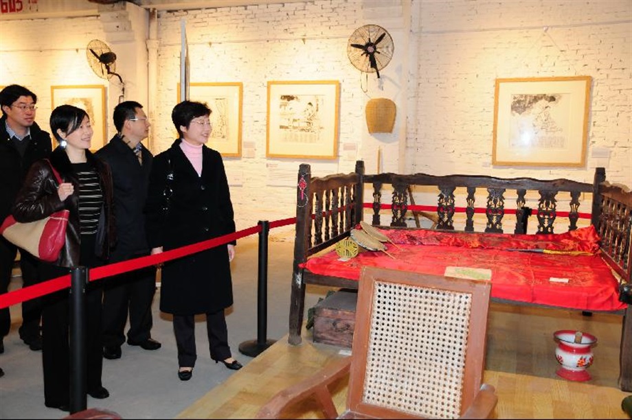 Mrs Lam visits an exhibition area which is converted from an abandoned factory in the Redtory.